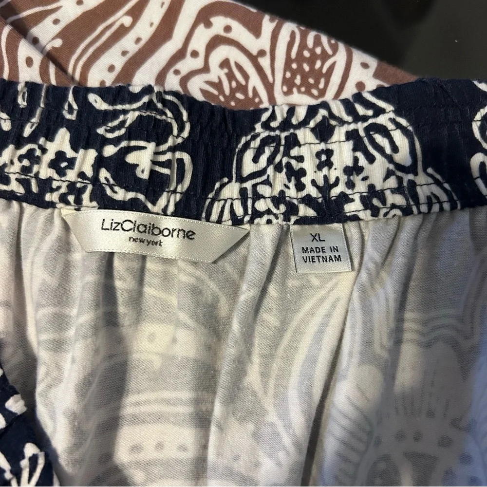 Liz Claiborne Brown & White Blue & White Floral Skirt Bundle Cotton XL Elastic